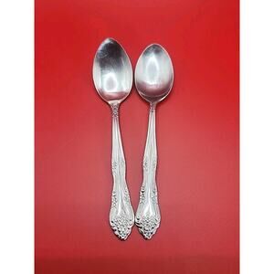 2 Stanley Roberts DREAM ROSE Stainless Rogers Co Glossy Teaspoons Flatware 6"